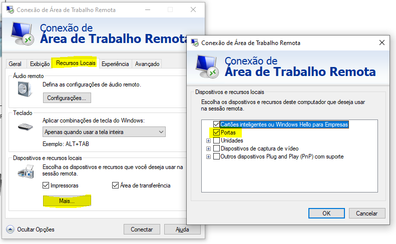 Configuração da comunicação do remote desktop
